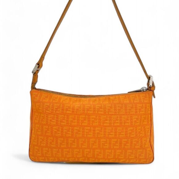 Vintage FENDI Orange Monogram FF Zucca Logo Canvas Pochette Shoulder Bag… - Picture 6 of 16